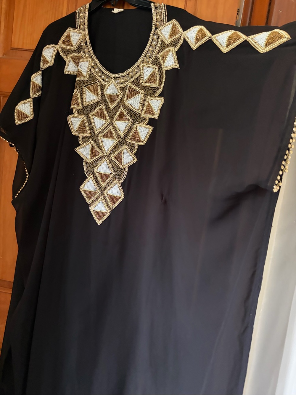 Embellished Black Women's Tunic with Gold Beaded Detail